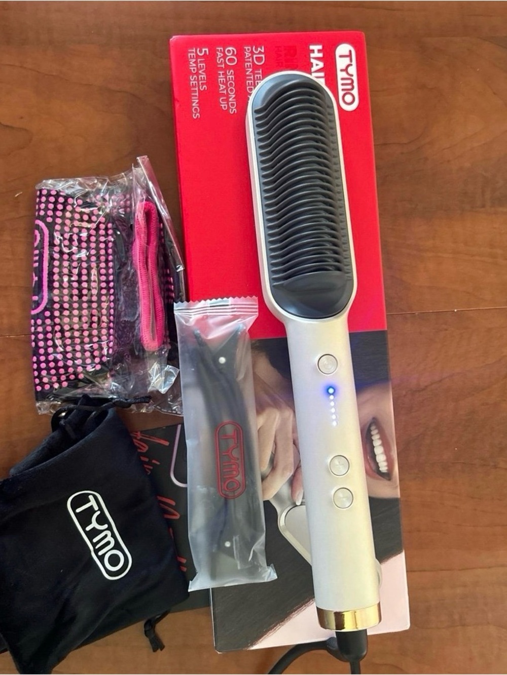 TYMO Ring Hair Straightener Brush, Flat Iron Comb, 5 Temp Settings Fast Heating